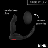 Free willy prostate massager in black offers hands free play with remote control use. USB rechargeable.